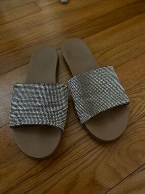 Women's Silver Rhinestone Slide Sandals